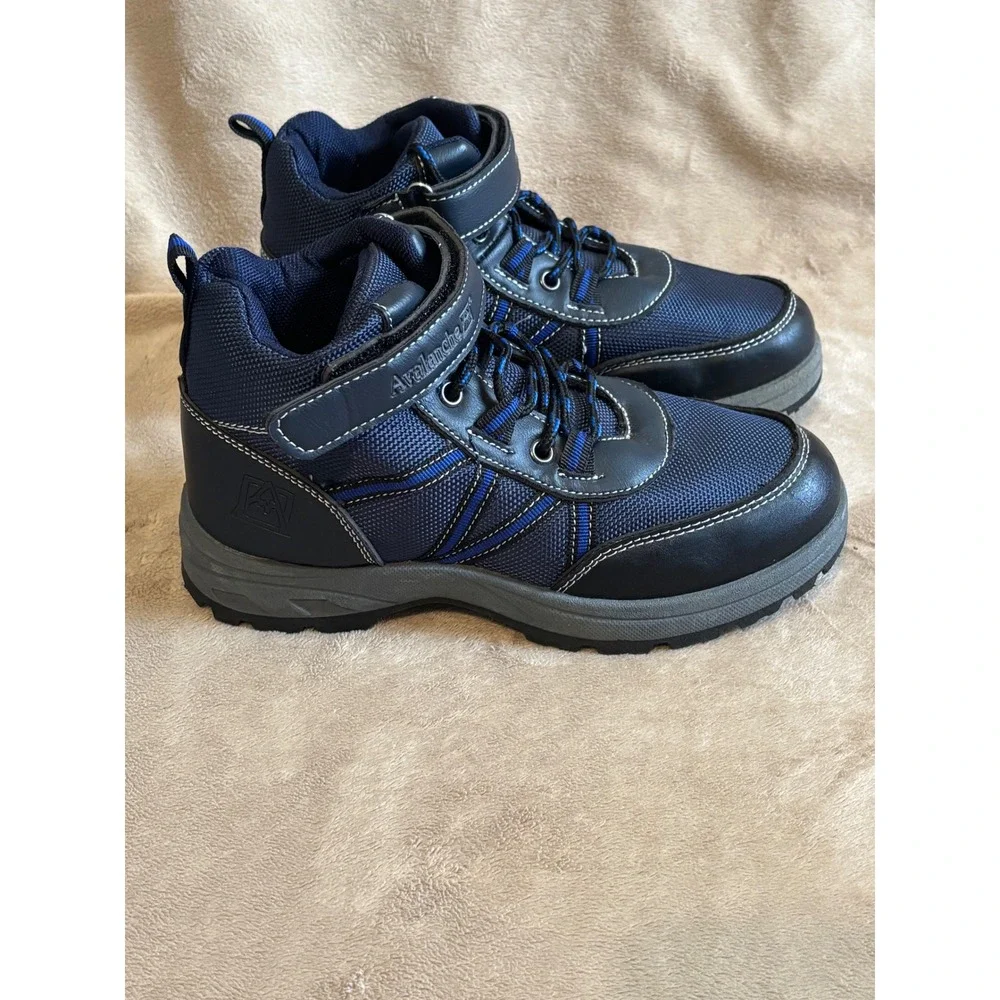 Avalanche Kids Navy Blue Hiking Boots Mid Top Lace Up Strap Shoes Size 4
